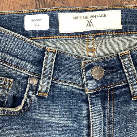 Miss Me Vintage Sophie Triangle Embroidered Stretch Skinny Distressed Jeans - Picture 3 of 9